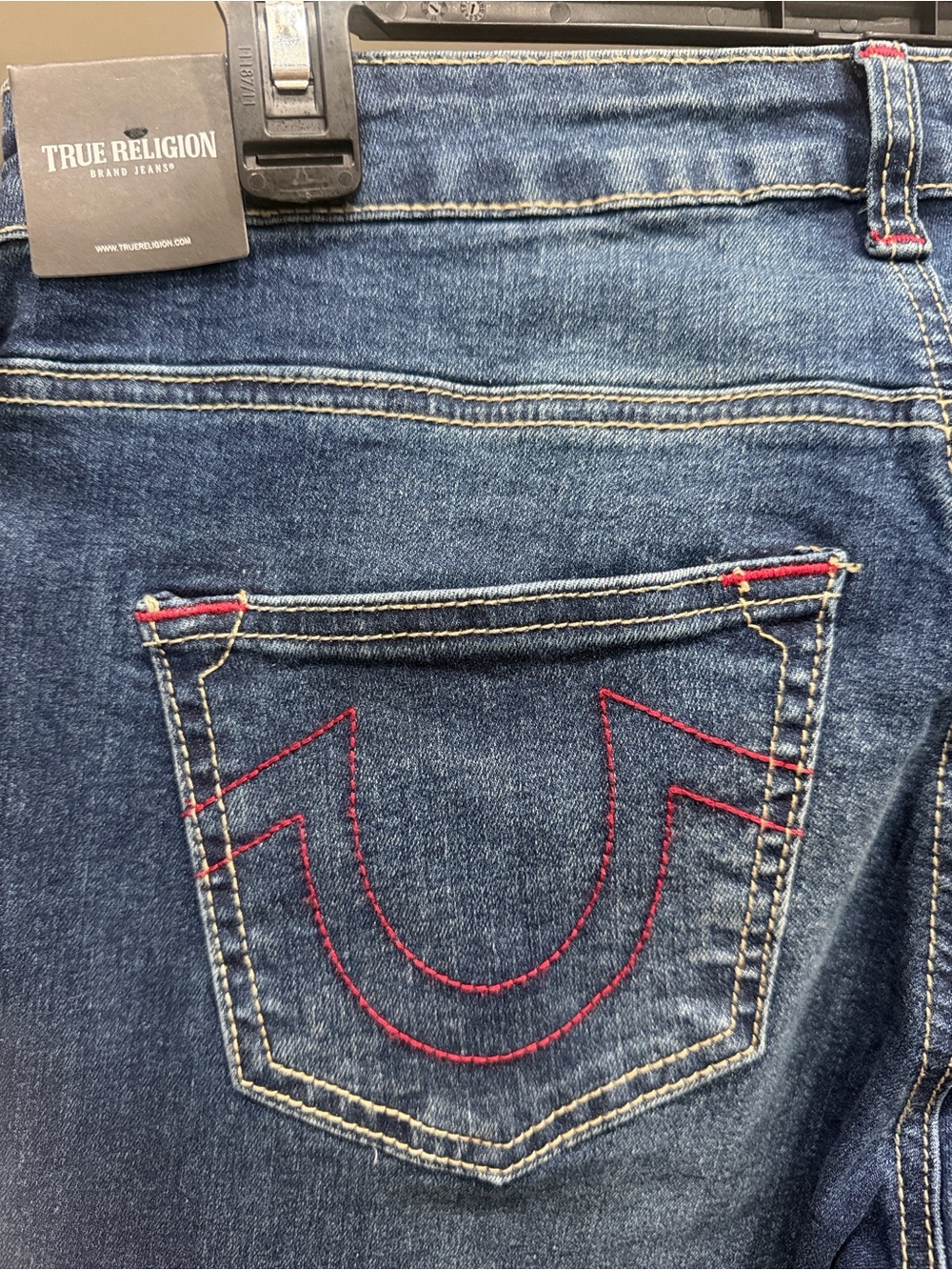 NWT True Religion Becca Super T Bootcut Jeans 28 Red Stitch Dark Wash